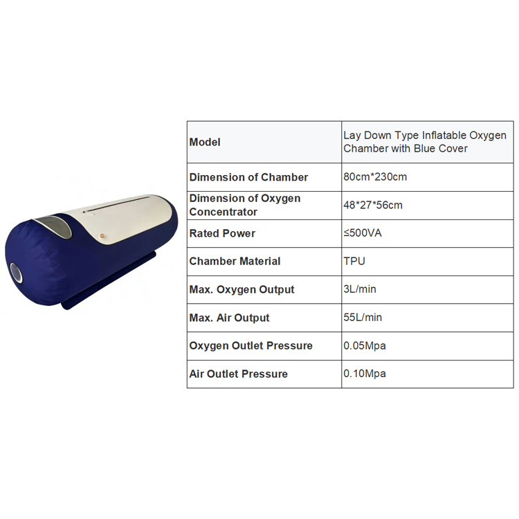 Portable Lay Down Soft Type Hyperbaric Oxygen Chamber in Blue Color