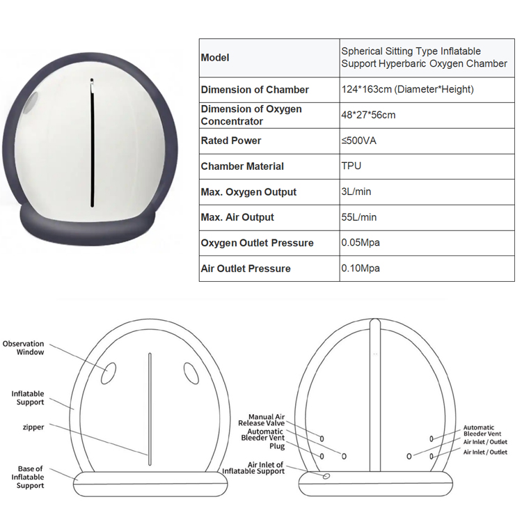 Spherical Sitting Type Inflatable Support Hyperbaric Oxygen Chamber 